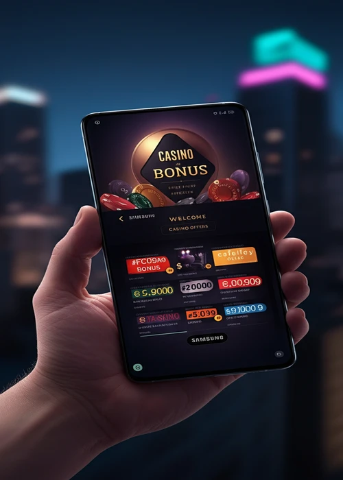 Visuel du généreux bonus de bienvenue Vegasino Casino, affichant des tours gratuits et des crédits bonus sur une interface de jeu attrayante.